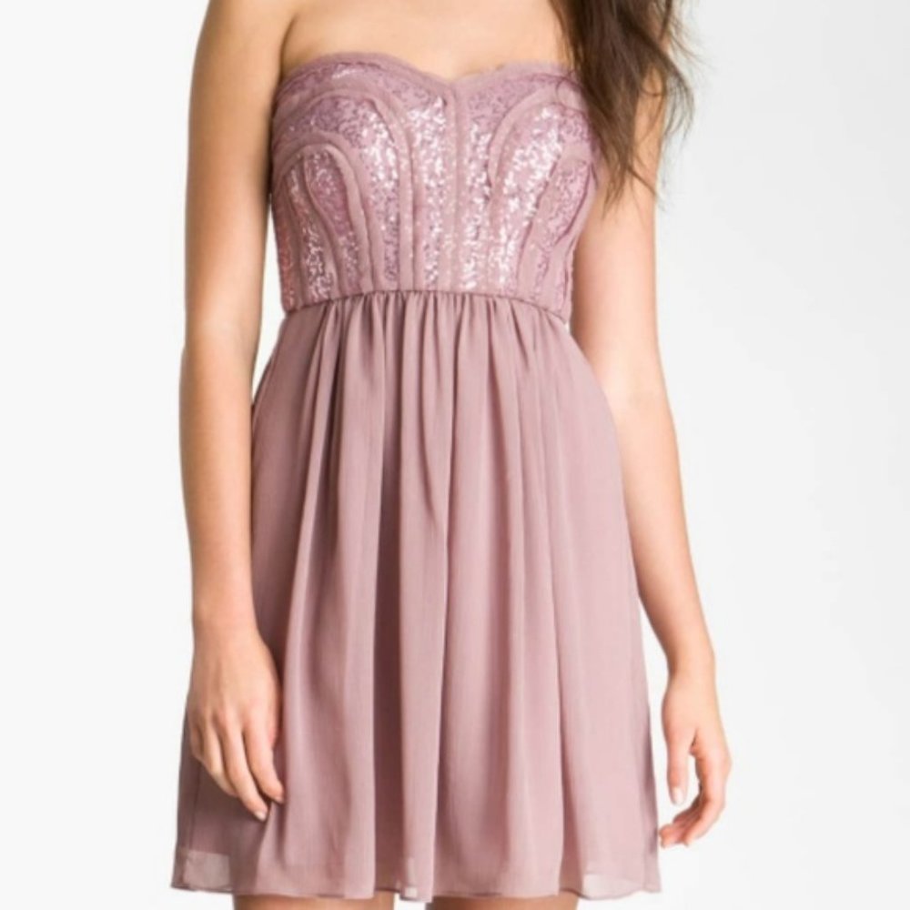 Max and Cleo Pink Sequin Strapless Dress
